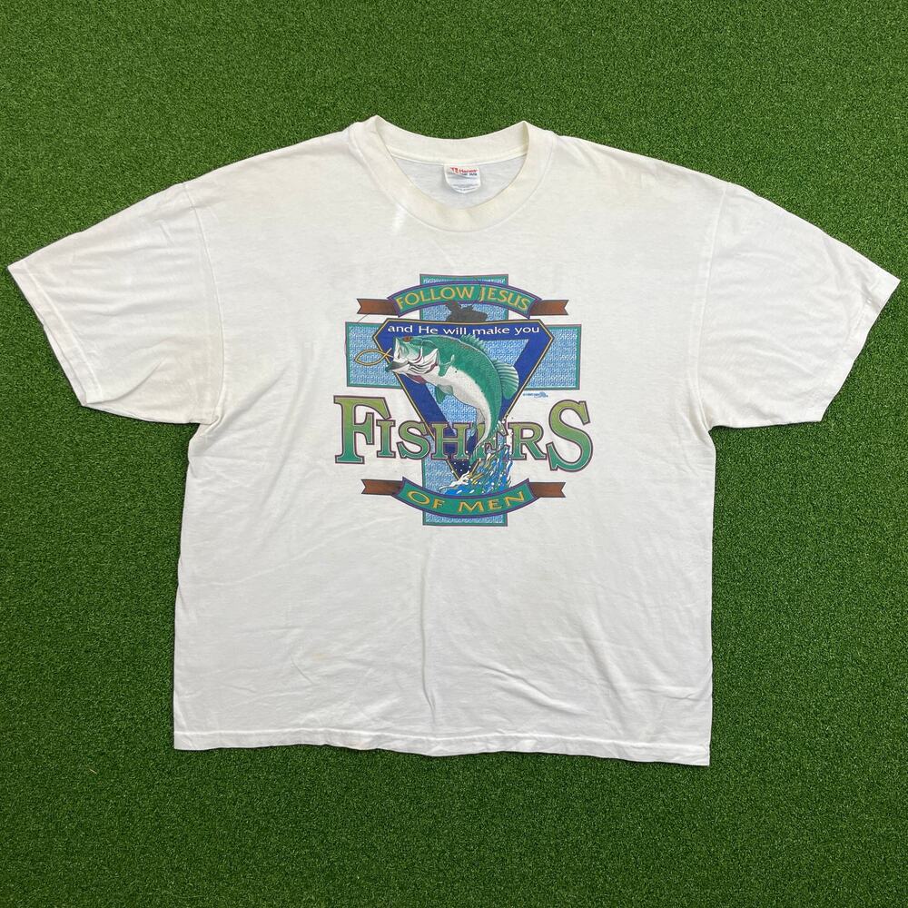 Vintage 90s Y2K Fishers of Men Front & Back Christian Jesus Graphic T Sz XL